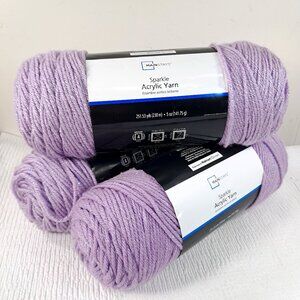 NEW Mainstays Sweet Violet Sparkle Glitter Soft Acrylic Yarn SET 3 pastel purple